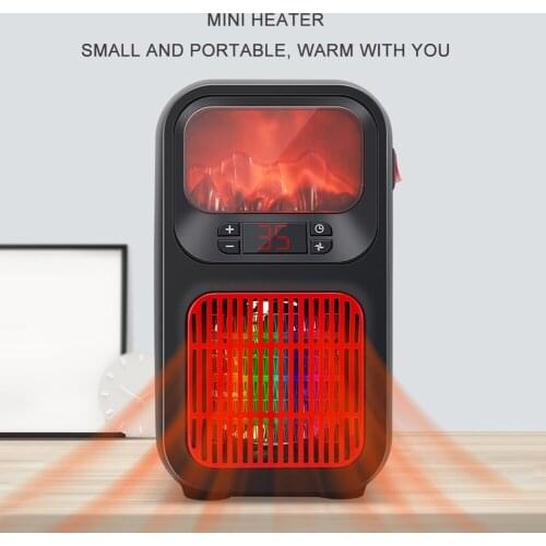 500W Mini Electric Stove Heater Winter 3D Simulation Flame Warmer PTC Ceramic Heating Timing Heater with Night Light