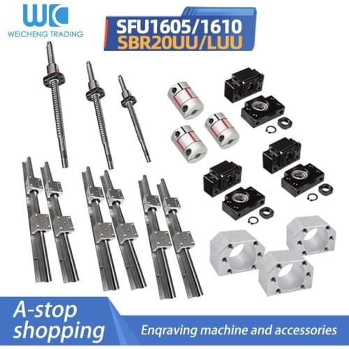 6 set SBR20 Linear Guides Rails+Ballscrews RM1605 SFU1605 SFU1610 Ball Screws+BKBF12+Nut Housing + Couplers For CNC Parts