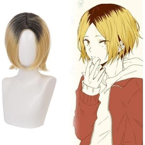 Anime Haikyuu!! Kenma Kozume Cosplay Wig Short Yellow Costume Wigs Halloween Costumes Hair wig Cap High School Volleyball Club