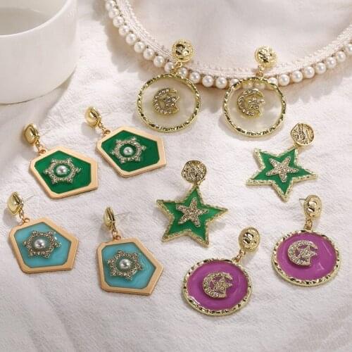 Match-Right Big Statement Vintage Star Earrings for Women Ethnic Enamel Maxi Moon Earring 2020 New Female Jewelry SR1062