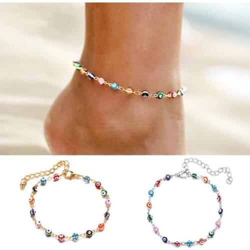 Colorful Evil Eye Beads Ankle Bracelet for Women Gold/Silver Color Link Chain Anklets Bohemia Style Foot Chain Tobillera Jewelry
