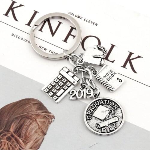 1Pc Vintage Teacher Calculator Notebook KeyChain Bachelor Cap Keyring For Student Graduation Day Jewelry School Gift E2388