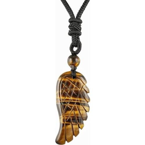 FYSL Handmade Weave Angel Wing Tiger Eye Stone Pendant Rope Chain Necklace Black Agates Jewelry