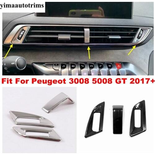 Dashboard Air AC Vent Decor Frame Cover Trim For Peugeot 3008 5008 GT 2017 - 2021 Black / Silver Stainless Steel Accessories Kit