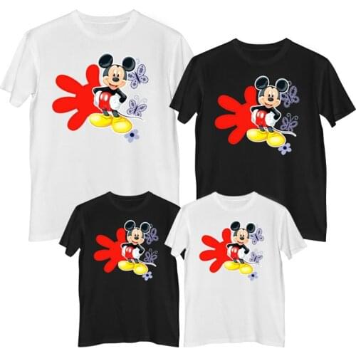 Disney Mickey Mouse T shirt Summer Comfortable 100% cotton Fashion T-shirts women short sleeve Children clothes girl mother kids