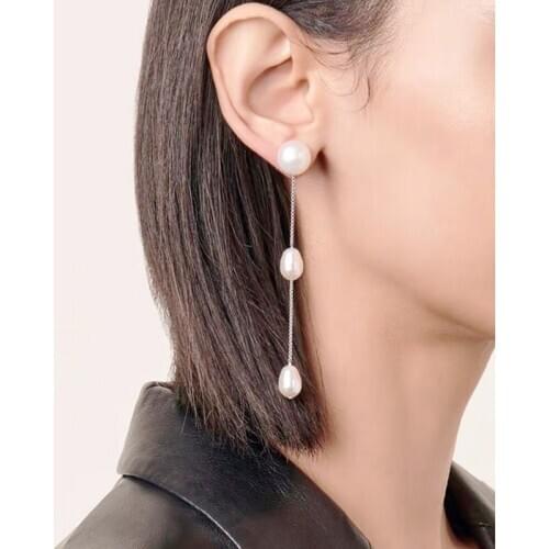 Elegant Ladys Handmade Natural Pearl Earrings Temperament Fashion Classic Long Drop Dangle Earrings Harajuku Korean Jewelry