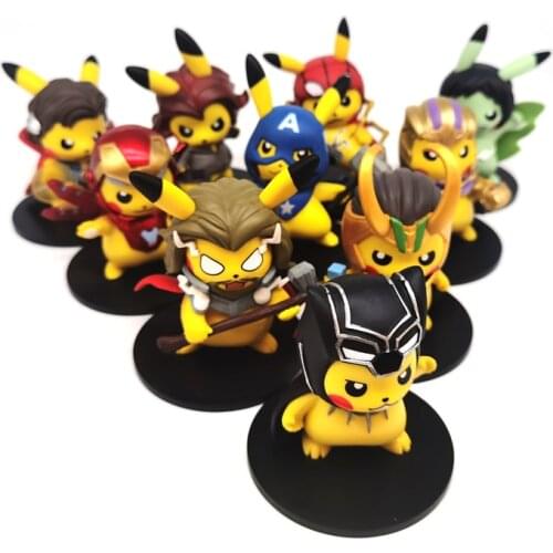 One piece 10cm Pokemon Pikachu Cosplay Spiderman Iron Man Thor Captain America Hulk Model Cartoon Toy Children Christmas Gift