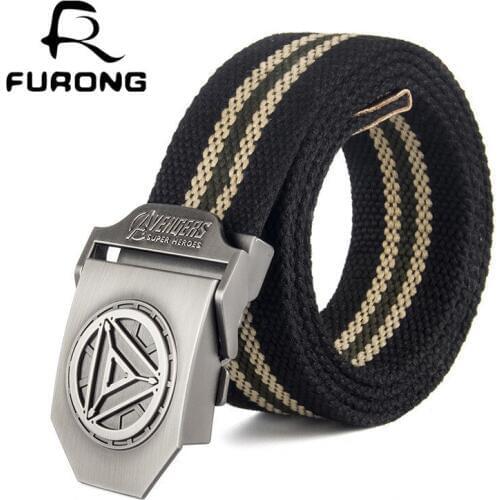 FURONG Anime Canvas Belt Men Luxury Designer Metal Button Unisex Thicken Army Military Tactical Belt For Mens Jeans R056