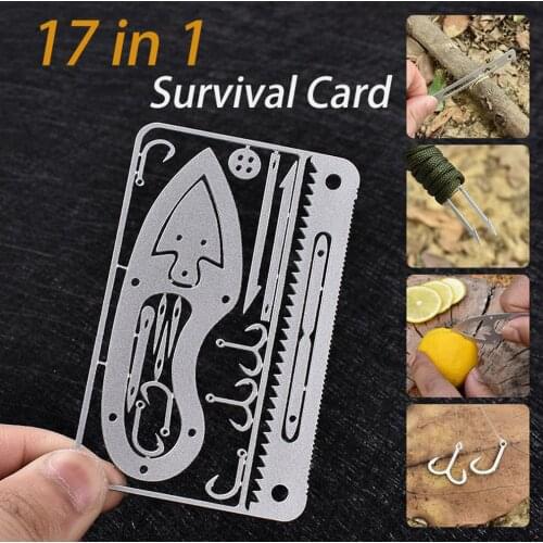 17 In 1 Survival Fish Hook Pocket Knife Tool Card Outdoor Camping Supply Multifunctional Tool Portable Emergency Survival Supply