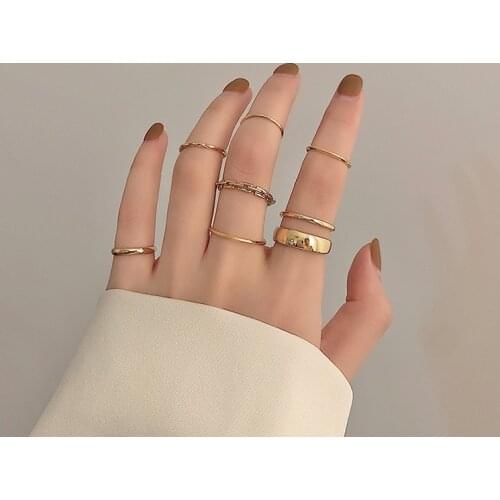 Fashion Punk joint Ring Set Geometric Twist Minimalist Jewelry Metal circular golden ring for women Street dance Accessories