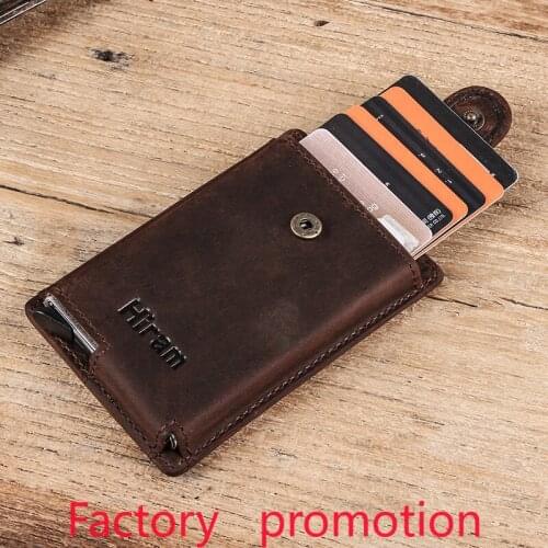 Business Card Box Crazy Horse Leather Automatic Bank Card Anti-Theft Zipper Hasp Coin Purse Aluminum Alloy Card Box