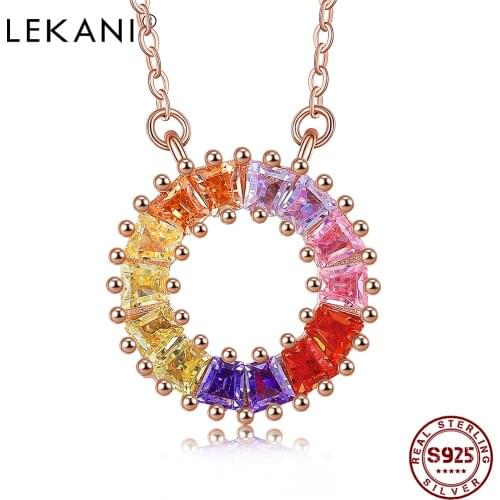 LEKANI Necklace For Women 925 Sterling Silver Inlay Colorful Zircon Rainbow Type Pendent Necklace Elegent Life Stylish Jewelry