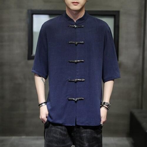 Summer Men Linen Shirt Chinese Style Retro Casual Tops Plus Size Kung Fu Traditional Asian Clothes Tang Suit Tops For Man KK3593