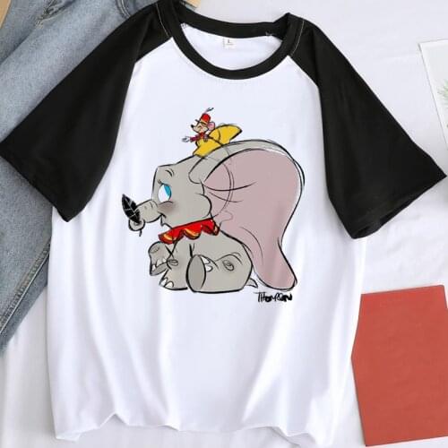 Hot Disney Elephant Dumbo T Shirt Women Kawaii Summer Tops Cartoon Unisex Harajuku Graphic Tees Korean Style Kids T-shirt Female