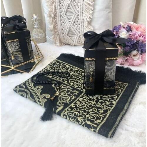 Çırağan prayer carpet rosary gift set black muslim Islamic gift سجاد صلاة مسلم هدية إسلامية sijad salat muslim hadiat 'iislamia
