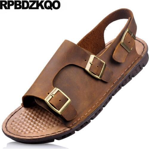 2019 beach casual flat black designer shoes men high quality strap sandals outdoor water brown fashion open toe summer metal
