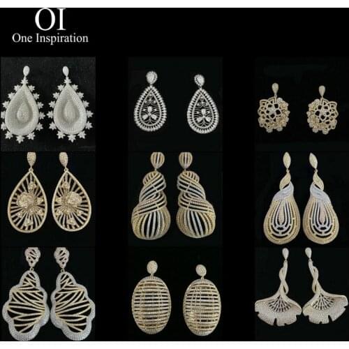 OI Top Quality Zircon Copper Colorful Geometric Earrings Female Charm Boho Jewelry Ladies New Fashion Party Wedding Gift