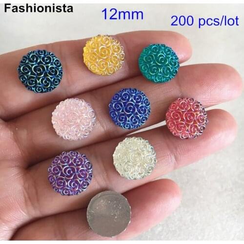 Wholesale 200 pcs Mixed Colors 12mm Round Flat Back Resin Cabochon,Beautiful Flower Pattern Acrylic Cabochon For Pendant Making