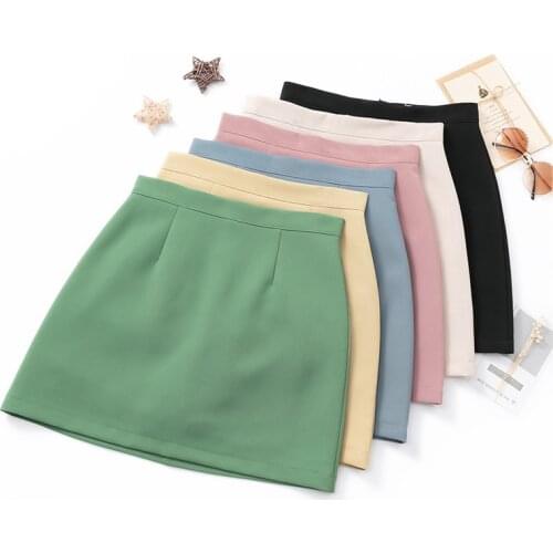 Casual Solid Mini Skirts Women Summer High Waist A-Line Skirts Plus Size Office Lady Skirts jupe femme