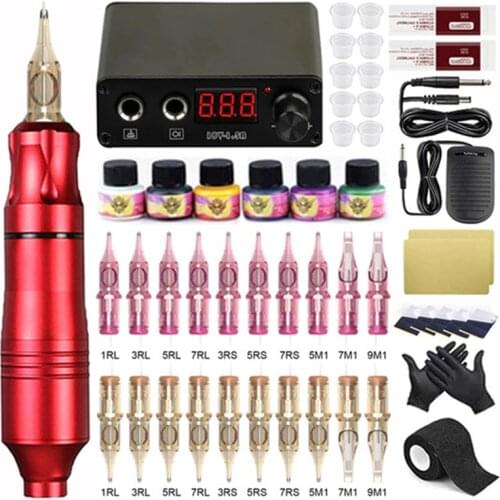 Professional Tattoo Kit Rotary Tattoo Pen Machine Kit with Cartridge Needles Permanent Makeup Tattoo Machine Set for Body Art