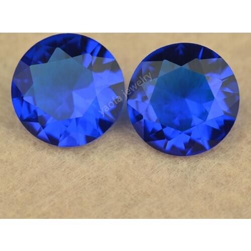 Sale 4~15mm 5A New Blue Sapphir-e Color Synthetic Glass Gems Round Shape Brilliant Cut Loose Beads Stone For Jewelry
