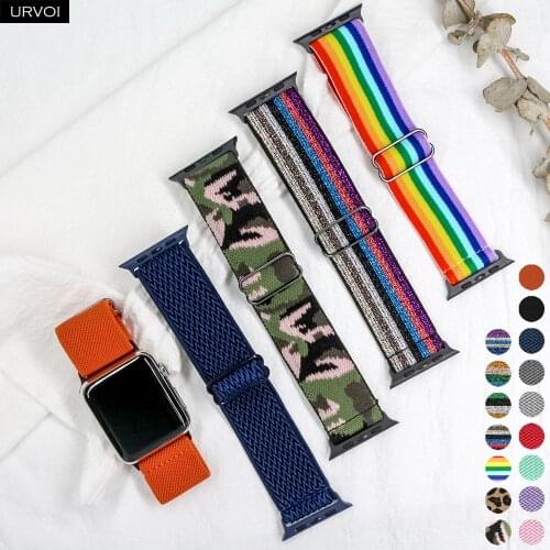 URVOI Band for Apple Watch series 6 SE 5 4 3 2 1 Braided solo loop stretchable Strap for iWatch adjustable Frame buckle stylish