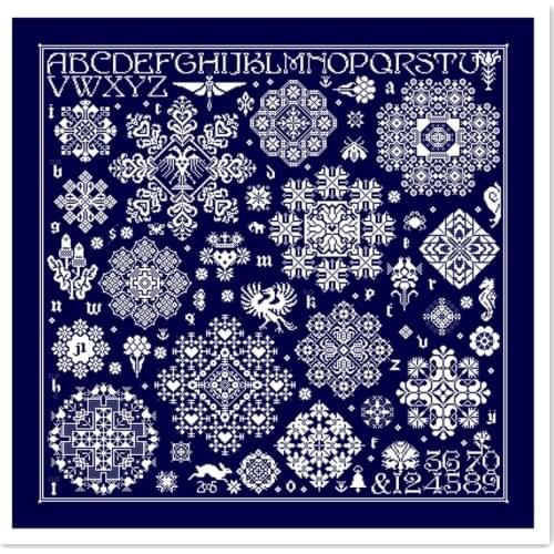 Snowflake cross stitch package winter 14ct 11ct Deep blue unprint fabric cotton silk thread embroidery DIY handmade needlework