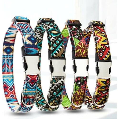 Dog Collar Bohemian Metal Buckle Reflective Collar For Bulldog Chihuahua Corgi Shiba Pet Collar