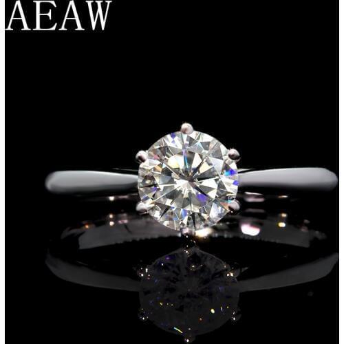 AEAW 6 Claw 1 Carat Cubic white gold Wedding/Engagement rings For Women Silver Color Womens Ring Jewelry