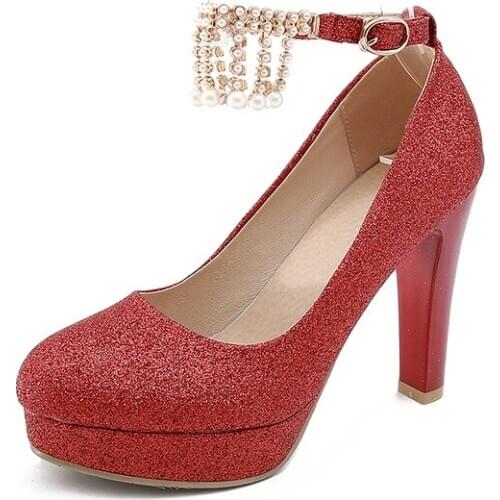 The spring of 2018 the new ultra high with thick with sequins joker size code 33 bride shoes 1847-43 yards