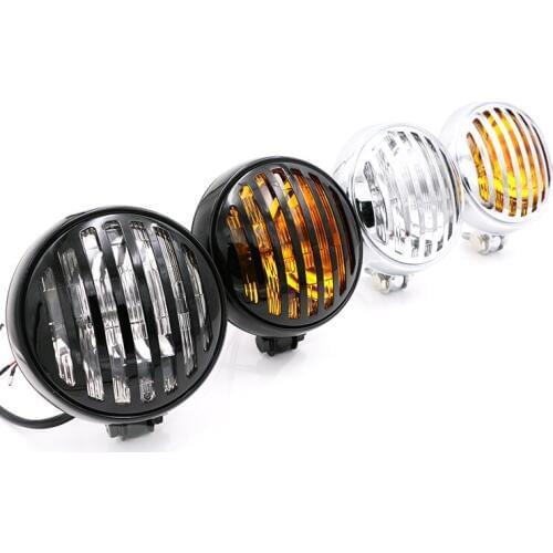 Grill Retro Vintage Motorcycle Bottom Mount Headlight For Harley Chopper Cafe Racer Bobber Old School Touring