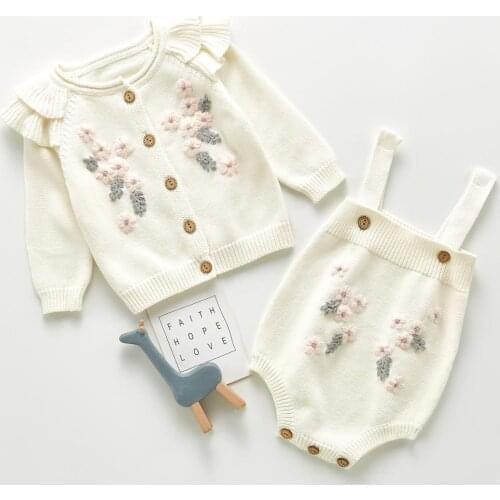 Knitted Baby Clothes Set Newborn Baby Romper + Sweater Cardigan Cotton Infant Jumpsuit Embroider Toddler Clothes Autumn Overalls