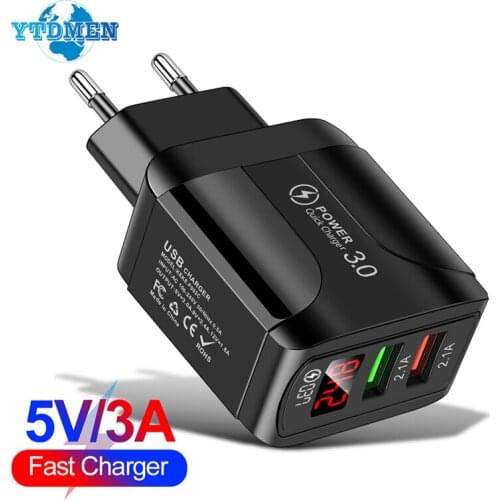 LED Display QC 3.0 2 Ports USB Phone Charger Fast Charging For iPhone Xiaomi Samsung Charger EU Wall Adapter Quick Charge 3.0