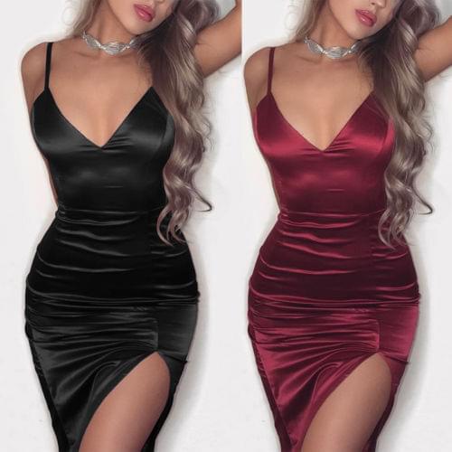 Women Ladies Casual Sleeveless Solid Mini Dresses Summer Fashion New Sexy Slim Dress V Neck Pencil Dress