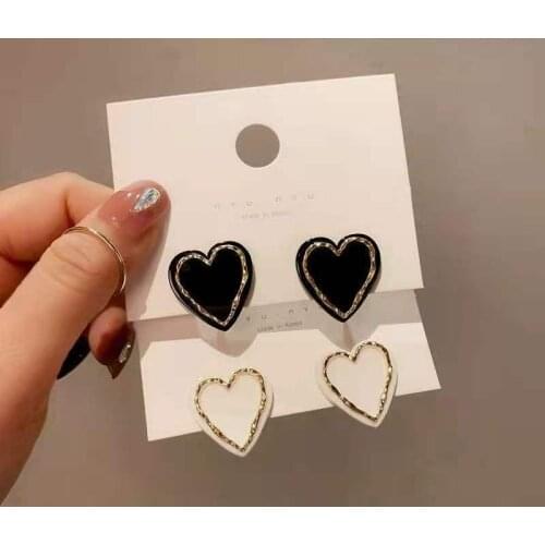 Enamel Heart Stud Earrings for Women Black Color Love Couple Gifts Trendy Korean Simple Cute Romantic Jewelry Accessories Ear