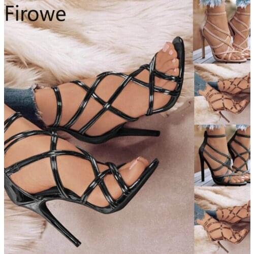 Firowe Women PU Modern Sandals Sexy Fashion Pointed Toe Heel High Stiltto Party Dress Shoes Sandalias De Tacon Size 43