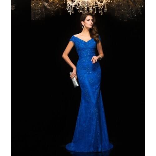 Royal Blue Mother Of The Bride Dresses Mermaid Off The Shoulder Lace Beaded Plus Size Long Groom Mother Dresses For Weddings