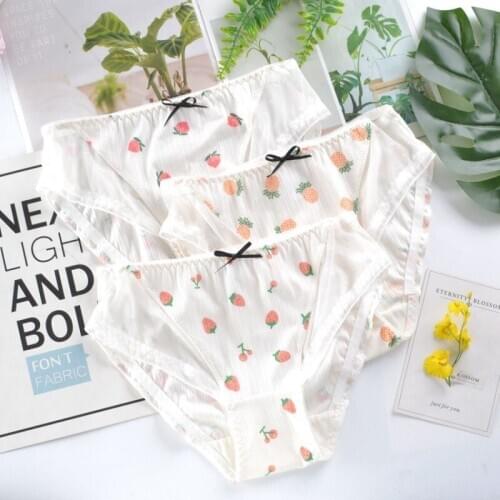 Women Sexy Lace Cotton Underwear Fruit Printing Middle Waist Female Panties Pineapple Strawberry Seamless Cartoon Mesh Breifs