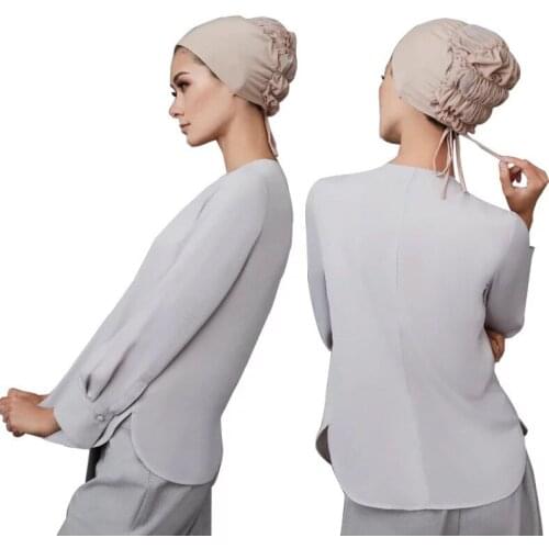 100% Cotton Muslim Inner Hijab Cap Stretch Women Under Scarf Bonnets Solid Color Islamic Turban Headband Hat Female Under Hijab