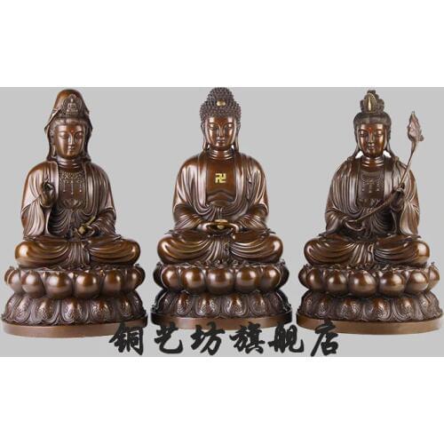 16' China Tibet Buddhism three saints West Buddha Bodhisattva Bronze Statue