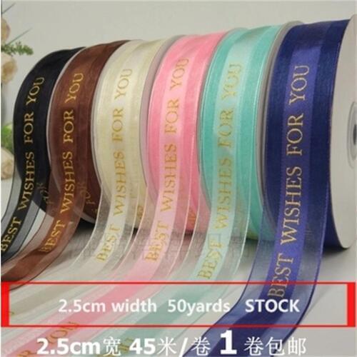2.5cm 50yards blessings bronzing ribbons, baking ribbons, gift wrapping, flowers, wedding Packaging decorations ribbons tape