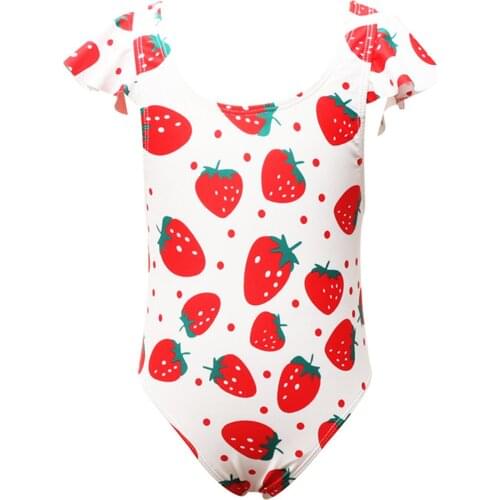 2021girls Swimsuit Toddler Baby Kids Girls Ruffles Strawberry Printed One-piece Swimsuit Swimwear Купальник Детский #l12
