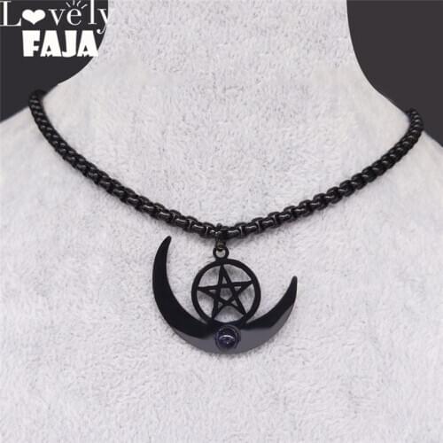 2021 Wicca Stainless Steel Choker Necklace Men Blacke Color Witchcraft Moon Pentagram Pendant Necklace Jewelry joyeria N3100S03