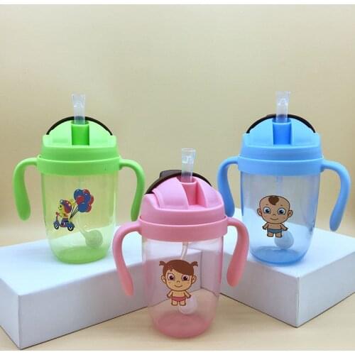 300m PP Silicone Baby Feeding Bottles Straw Babies With Handles Water Milk Wide Mouth Feeding Bottle
