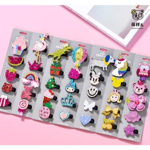5Pcs/Set Unicorn Hairpins Girls Cute Cartoon Animal Headwear for Girls Children Princess Glitter Hair Bow Clips Hair Accessories