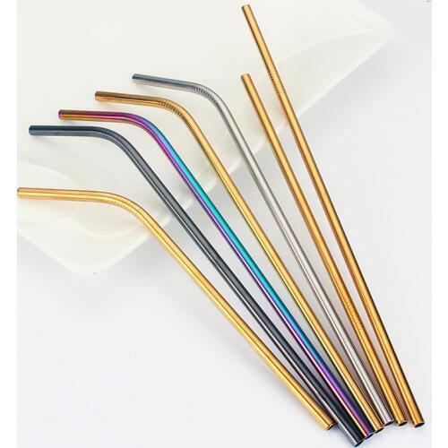 50pcs Metal Drinking Straws Reusable Bent Straight Stainless Steel Eco Straw Cocktail Drinking Straw Brush Party Bar Accessories