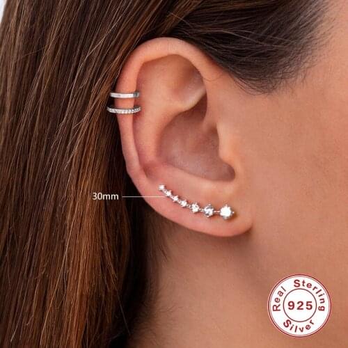 Aide Minimalism Line Crystals Stud Earrings for Women Ins Piercing Earings 925 Sterling Silver Pendientes Plata 925 Girls Gifts