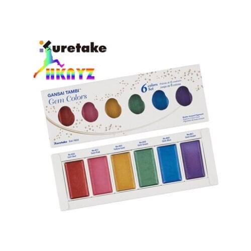 Kuretake GANSAI TAMBI MC20GC-6V 6 Colors Starry/Pearl/GemSolid Watercolor Paints Drawing Metallic Pearlescent Water Color Paint