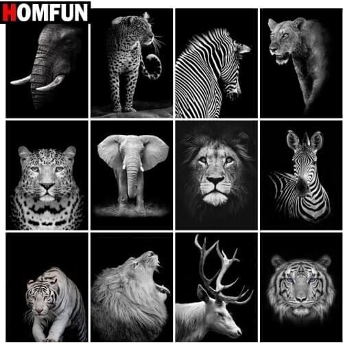 HOMFUN Diamond Painting Full Square/Round Drill 5D DIY "Black white animal" Daimond Embroidery Rhinestone Cross Stitch Decor