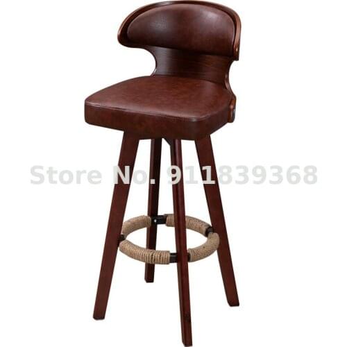 Bar stool solid wood Nordic modern minimalist bar chair high foot bar stool home front desk chair swivel back chair